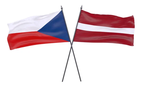 捷克共和国和拉脱维亚 两个交叉的旗帜在白色背景下被隔离 — 图库照片