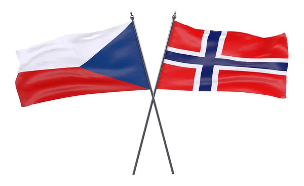 Czech Republic Norway Two Crossed Flags Isolated White Background Image — Stock Photo, Image