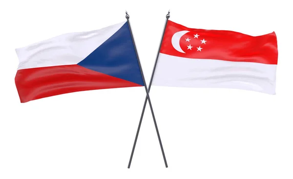 República Checa Singapur Dos Banderas Cruzadas Aisladas Sobre Fondo Blanco —  Fotos de Stock