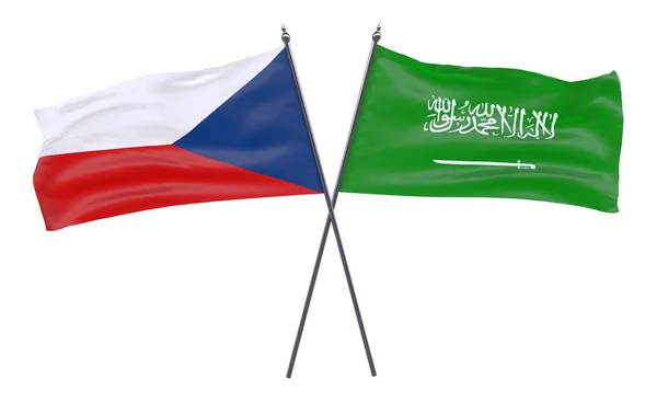 České Republiky Saúdské Arábie Dva Překřížené Příznaky Izolované Bílém Pozadí — Stock fotografie