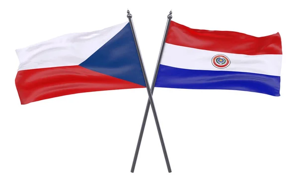 Чехия Парагвай Два Скрещенных Флага Изолированы Белом Фоне Изображение — стоковое фото