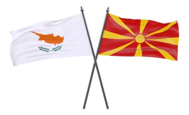  Makedonya ve Kıbrıs, iki beyaz arka plan üzerinde izole bayrakları geçti. 3D görüntü