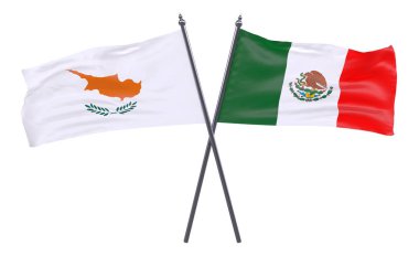 Meksika ve Kıbrıs, iki beyaz arka plan üzerinde izole bayrakları geçti. 3D görüntü