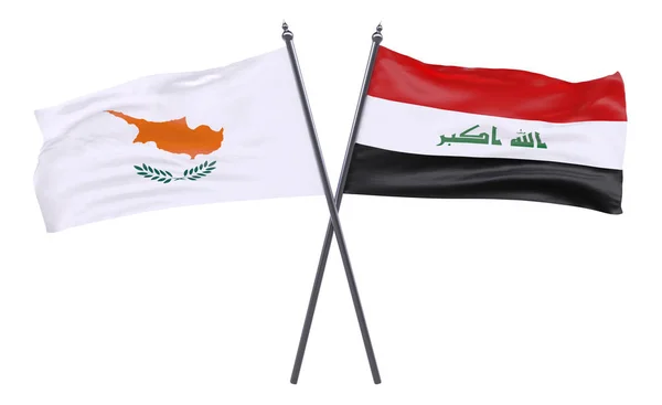 Iraque Chipre Duas Bandeiras Cruzadas Isoladas Fundo Branco Imagem — Fotografia de Stock