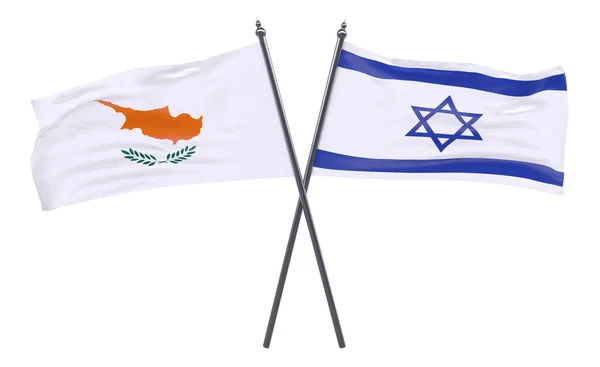 Izraelben Cipruson Két Keresztbe Zászlók Elszigetelt Fehér Background Kép — Stock Fotó