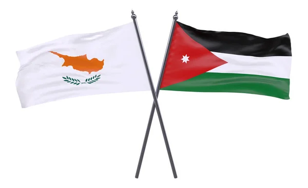 Ιορδανία Και Κύπρο Δύο Διέσχισε Σημαίες Που Απομονώνονται Λευκό Φόντο — Φωτογραφία Αρχείου