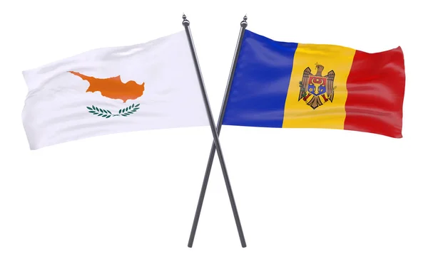 Μολδαβία Και Κύπρο Δύο Διέσχισε Σημαίες Που Απομονώνονται Λευκό Φόντο — Φωτογραφία Αρχείου