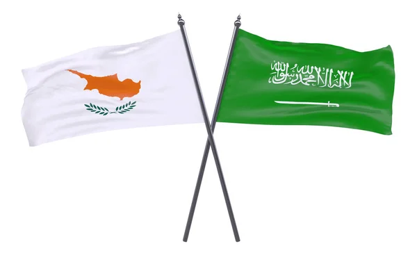 Saudi Und Zypern Zwei Gekreuzte Flaggen Isoliert Auf Weißem Hintergrund — Stockfoto