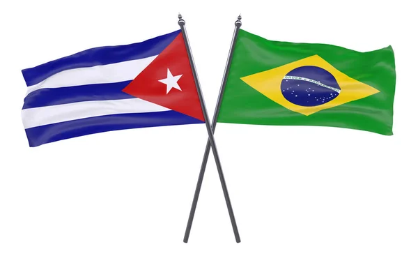 Αβάνα Και Βραζιλία Δύο Διέσχισε Σημαίες Που Απομονώνονται Λευκό Φόντο — Φωτογραφία Αρχείου