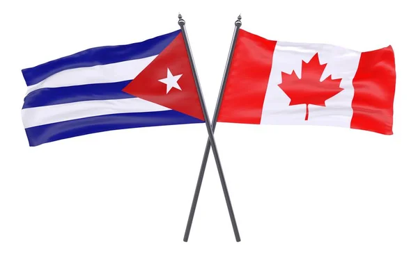 Αβάνα Και Τον Καναδά Δύο Διέσχισε Σημαίες Που Απομονώνονται Λευκό — Φωτογραφία Αρχείου