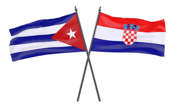 Havanna Och Kroatien Två Korsade Flaggor Isolerad Vit Bakgrund — Stockfoto