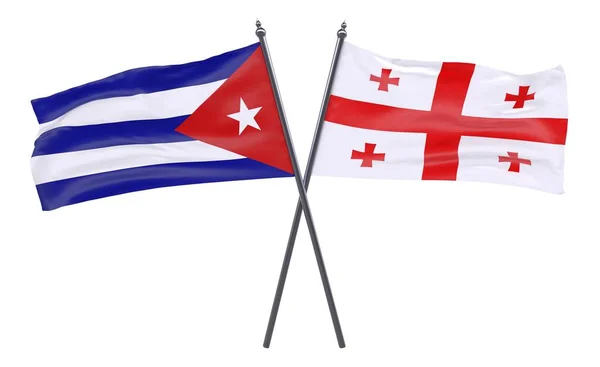 Αβάνα Και Γεωργία Δύο Διέσχισε Σημαίες Που Απομονώνονται Λευκό Φόντο — Φωτογραφία Αρχείου