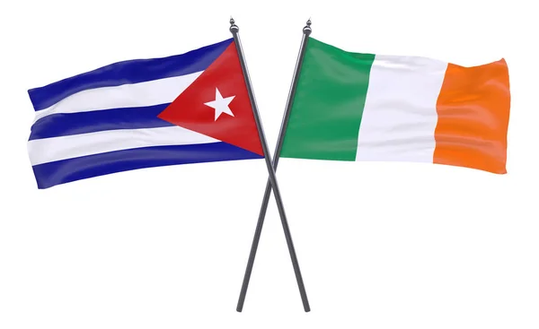 Havanna Och Irland Två Korsade Flaggor Isolerad Vit Bakgrund — Stockfoto