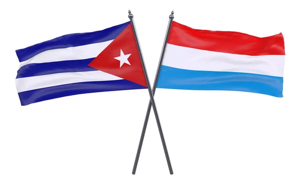 Havanna Och Luxemburg Två Korsade Flaggor Isolerad Vit Bakgrund — Stockfoto