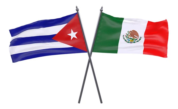 Havanna Och Mexiko Två Korsade Flaggor Isolerad Vit Bakgrund — Stockfoto
