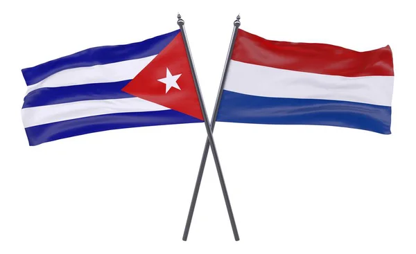 Havanna Och Nederländerna Två Korsade Flaggor Isolerad Vit Bakgrund — Stockfoto