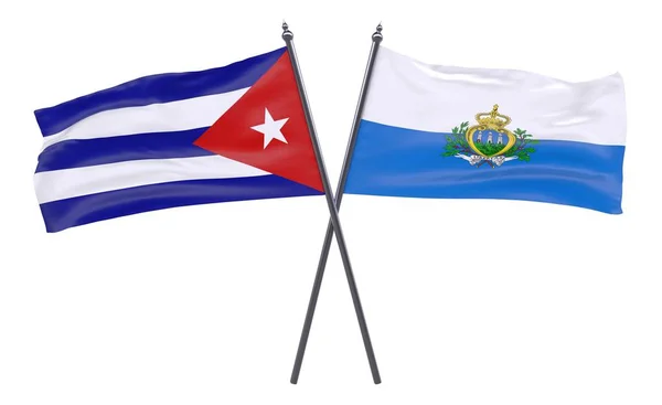 Αβάνα Και Σαν Μαρίνο Δύο Διέσχισε Σημαίες Που Απομονώνονται Λευκό — Φωτογραφία Αρχείου