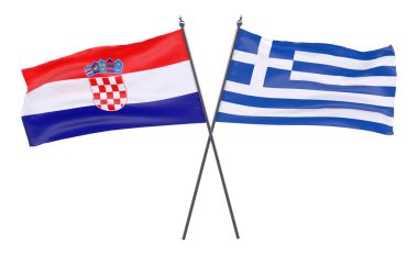 Yunanistan ve Hırvatistan, iki beyaz arka plan üzerinde izole bayrakları geçti