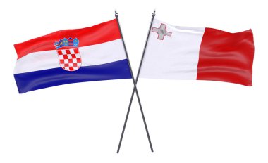 Malta ve Hırvatistan, iki beyaz arka plan üzerinde izole bayrakları geçti