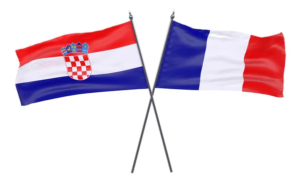 France Croatie Deux Drapeaux Croisés Isolés Sur Fond Blanc — Photo