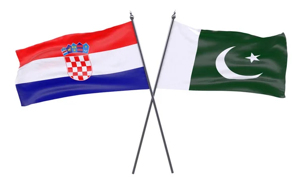 Pákistán Chorvatsko Dva Překřížené Příznaky Izolované Bílém Pozadí — Stock fotografie