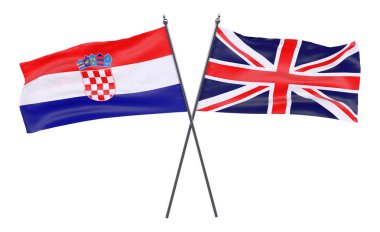 İngiltere'de ve Hırvatistan, iki beyaz arka plan üzerinde izole bayrakları geçti