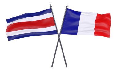 Fransa ve Kosta Rika, iki beyaz arka plan üzerinde izole bayrakları geçti