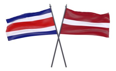 Letonya ve Kosta Rika, iki beyaz arka plan üzerinde izole bayrakları geçti