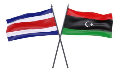  Libya ve Kosta Rika, iki beyaz arka plan üzerinde izole bayrakları geçti