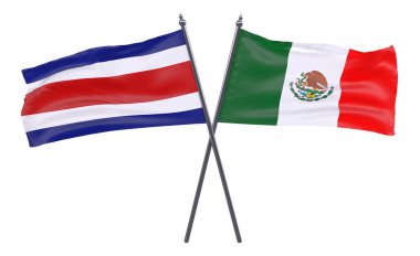 Meksika ve Kosta Rika, iki beyaz arka plan üzerinde izole bayrakları geçti