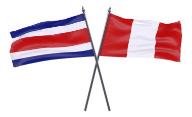 Peru ve Kosta Rika, iki beyaz arka plan üzerinde izole bayrakları geçti
