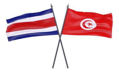  Tunus ve Kosta Rika, iki beyaz arka plan üzerinde izole bayrakları geçti