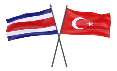 Türkiye'de ve Kosta Rika, iki beyaz arka plan üzerinde izole bayrakları geçti