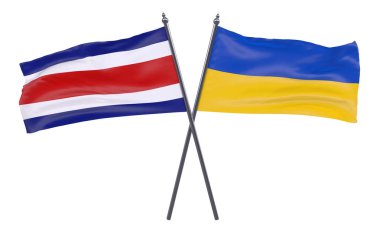 Ukrayna ve Kosta Rika, iki beyaz arka plan üzerinde izole bayrakları geçti