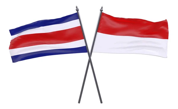 Indonesia Costa Rica Dos Banderas Cruzadas Aisladas Sobre Fondo Blanco —  Fotos de Stock