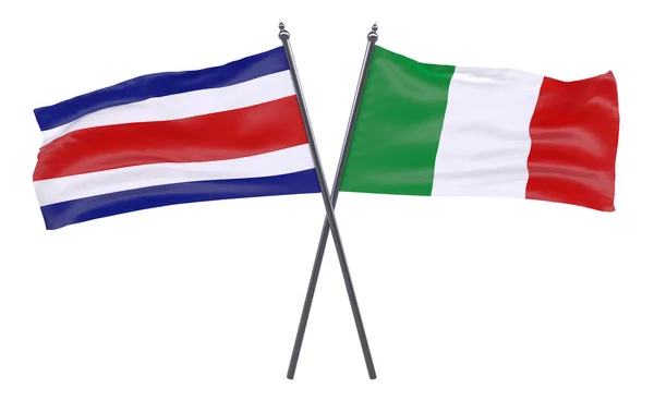 Италия Коста Рика Два Скрещенных Флага Изолированы Белом Фоне — стоковое фото