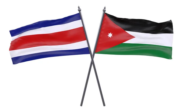 Ιορδανία Και Κόστα Ρίκα Δύο Διέσχισε Σημαίες Που Απομονώνονται Λευκό — Φωτογραφία Αρχείου