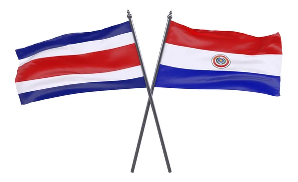 Paraguay Costa Rica Dos Banderas Cruzadas Aisladas Sobre Fondo Blanco —  Fotos de Stock