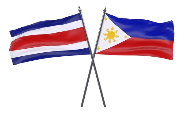 Philippines Costa Rica Deux Drapeaux Croisés Isolés Sur Fond Blanc — Photo