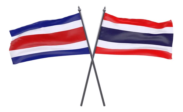 Tailandia Costa Rica Dos Banderas Cruzadas Aisladas Sobre Fondo Blanco —  Fotos de Stock