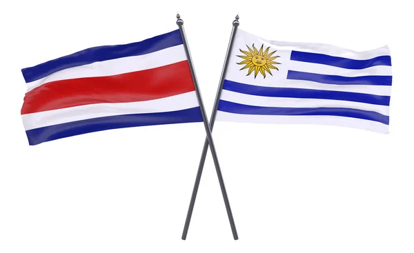 Uruguay Costa Rica Deux Drapeaux Croisés Isolés Sur Fond Blanc — Photo