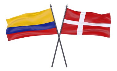 Danimarka ve Kolombiya, iki beyaz arka plan üzerinde izole bayrakları geçti