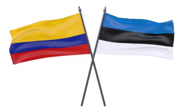  Estonya ve Kolombiya, iki beyaz arka plan üzerinde izole bayrakları geçti