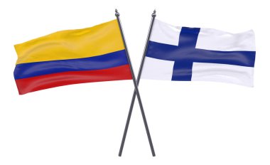  Finlandiya ve Kolombiya, iki beyaz arka plan üzerinde izole bayrakları geçti