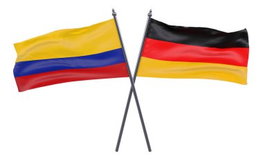 Almanya ve Kolombiya, iki beyaz arka plan üzerinde izole bayrakları geçti