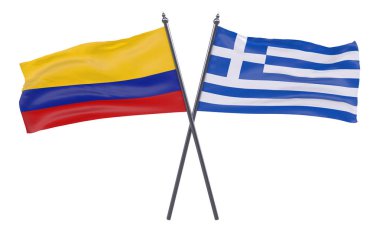 Yunanistan ve Kolombiya, iki beyaz arka plan üzerinde izole bayrakları geçti