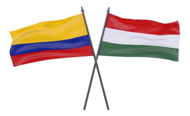  Macaristan ve Kolombiya, iki beyaz arka plan üzerinde izole bayrakları geçti