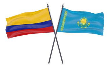 Kazakistan ve Kolombiya, iki beyaz arka plan üzerinde izole bayrakları geçti