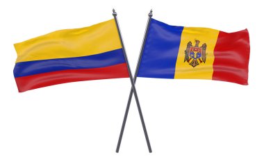Moldova ve Kolombiya, iki beyaz arka plan üzerinde izole bayrakları geçti