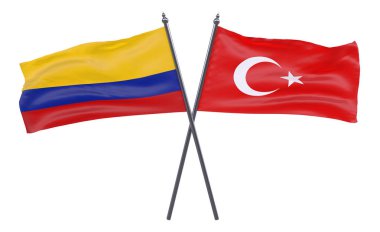 Türkiye ve Kolombiya, iki beyaz arka plan üzerinde izole bayrakları geçti